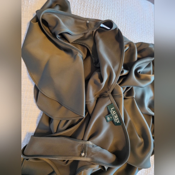 Lauren Ralph Lauren Olive Green Ruffle Midi Dress Size 14 - Picture 4 of 8